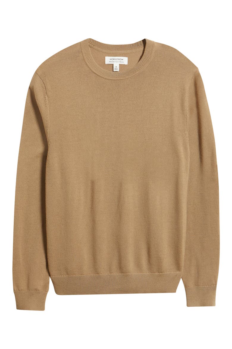 Italian Merino Wool Crewneck Sweater, Alternate, color, TAN AMPHORA