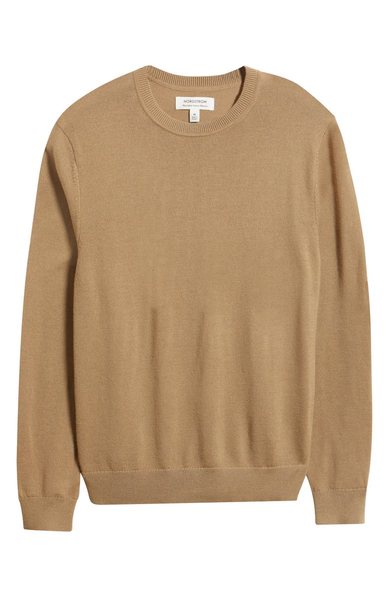 Nordstrom Italian Merino Wool Crewneck Sweater, Alternate, color, Tan Amphora