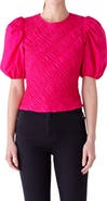 English Factory Asymmetric Shirred Puff Sleeve Top