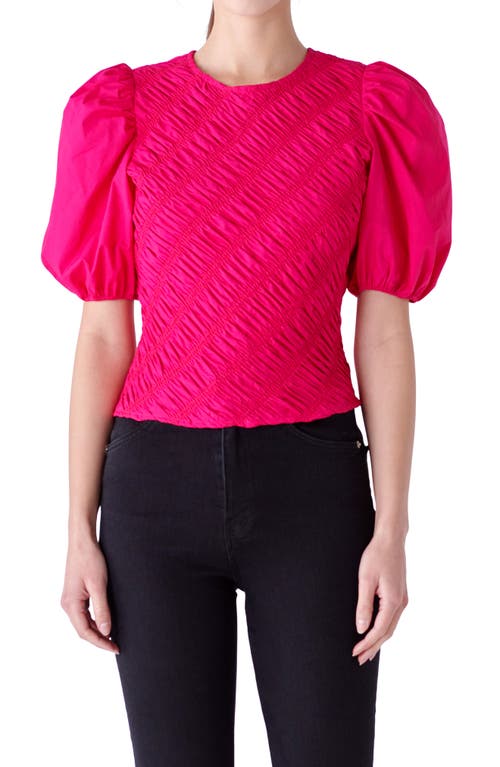 English Factory Asymmetric Shirred Puff Sleeve Top in Magenta  product