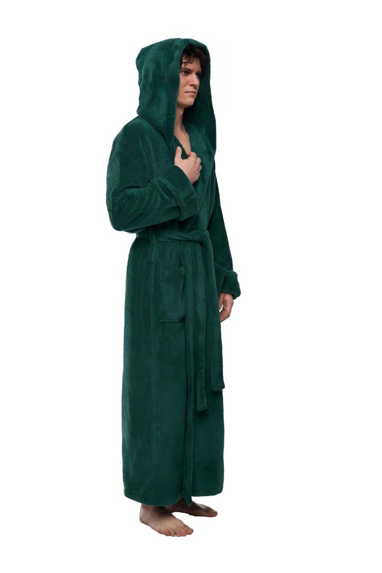 Men's Hooded Long Fleece Robe, Alternate, color, Forest Green
