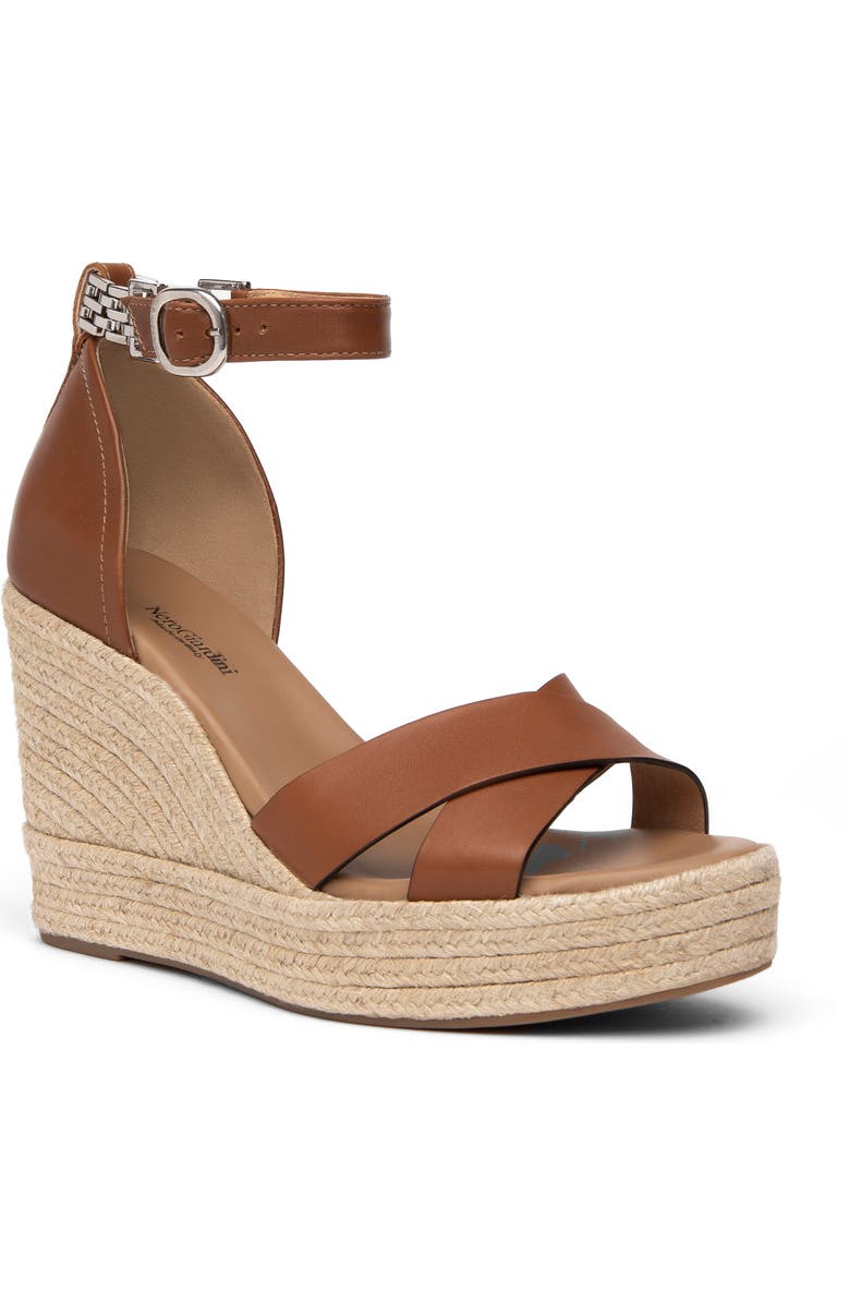 NeroGiardini Ankle Strap Espadrille Wedge Sandal, Main, color, Cognac