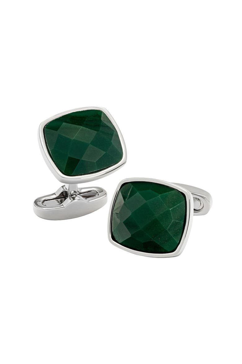 Square Green Faceted Stone Cufflinks, Main, color, GREEN