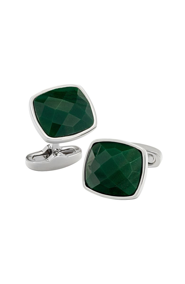 Link Up Square Green Faceted Stone Cufflinks, Main, color, Green