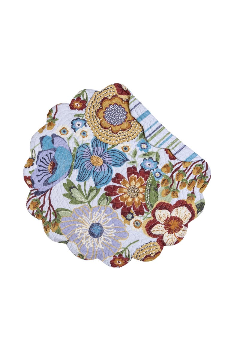 Calanthe 100% Cotton Set of 6 Round Placemats 17", Alternate, color, Green