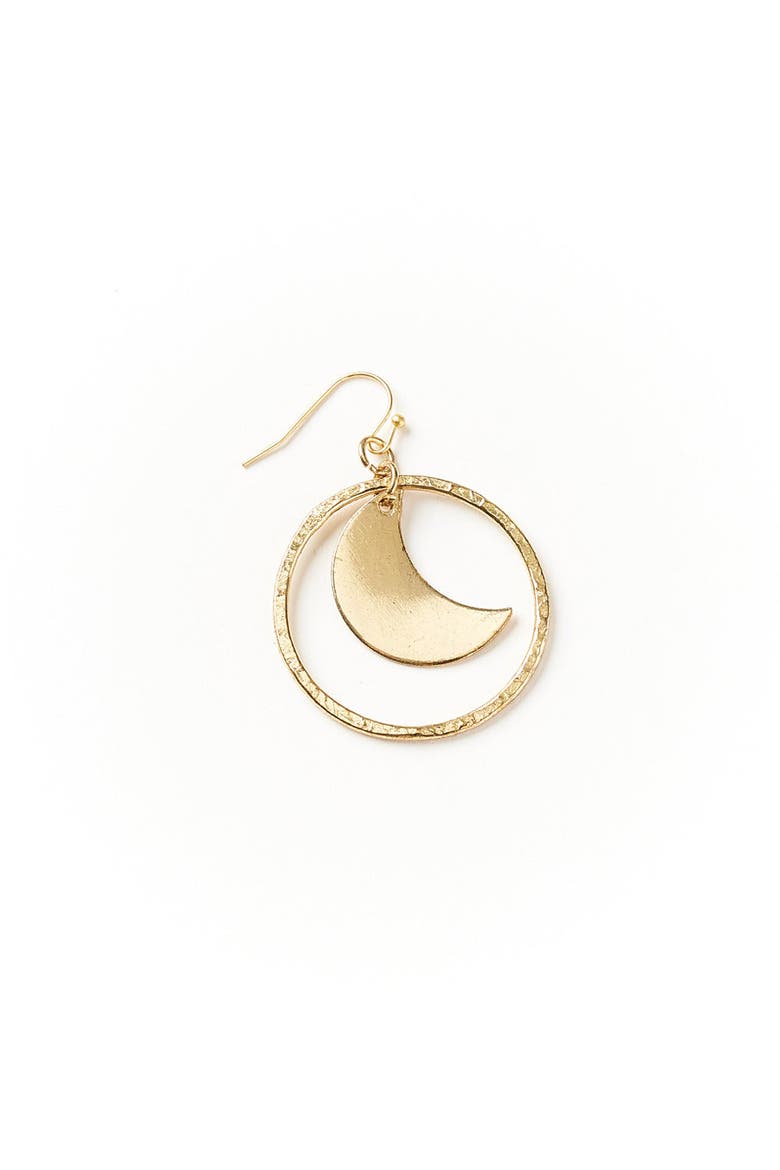 Diya Crescent Moon Hoop Dangle Earrings, Alternate, color, Gold