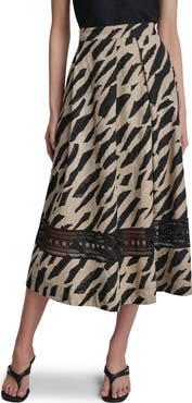DKNY Animal Print Linen Blend Skirt