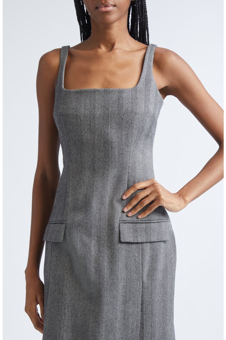Sleeveless Herringbone Virgin Wool Blend Dress, Alternate, color, NERO/ WHITE SAND