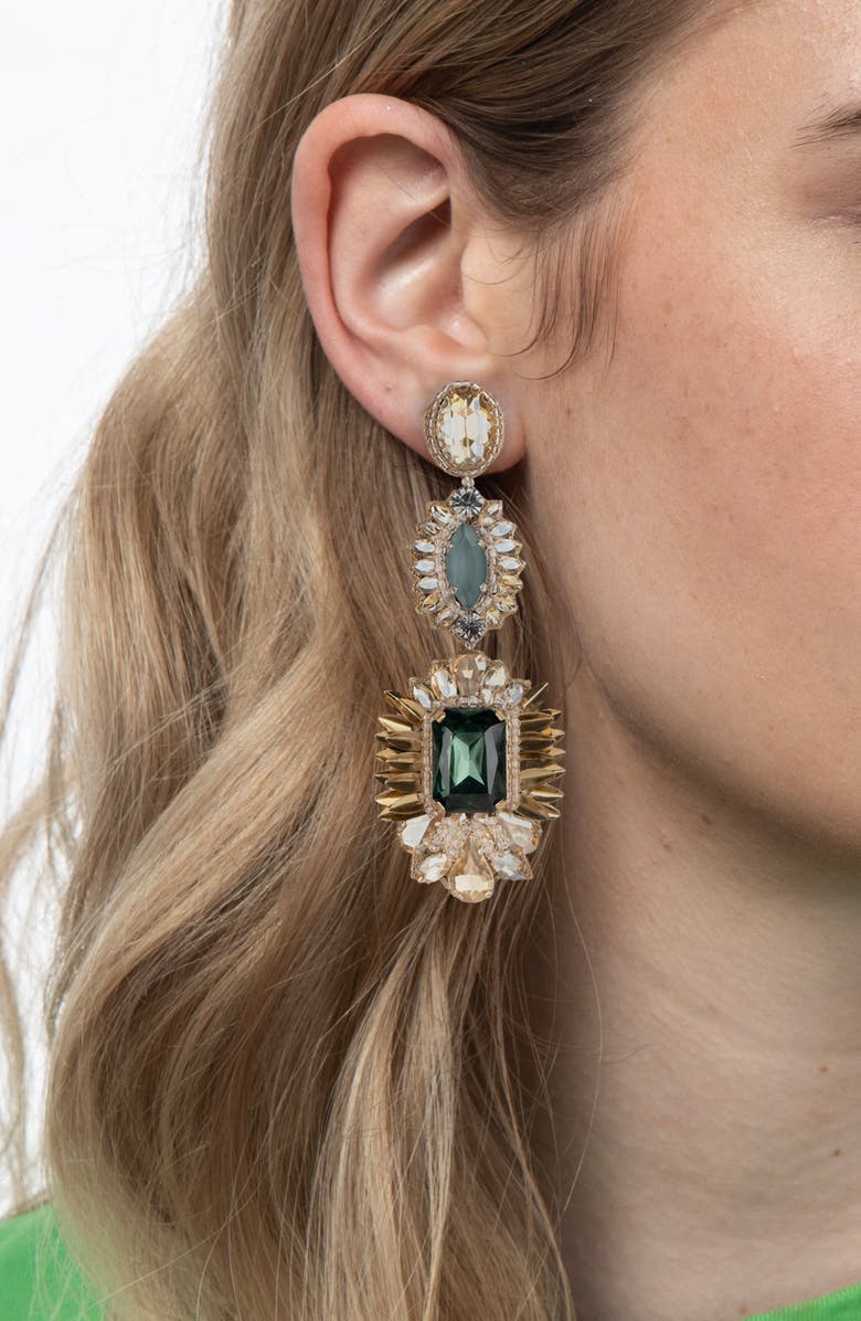 Deepa Gurnani Klara Beaded Crystal Drop Earrings, Alternate, color, Emerald