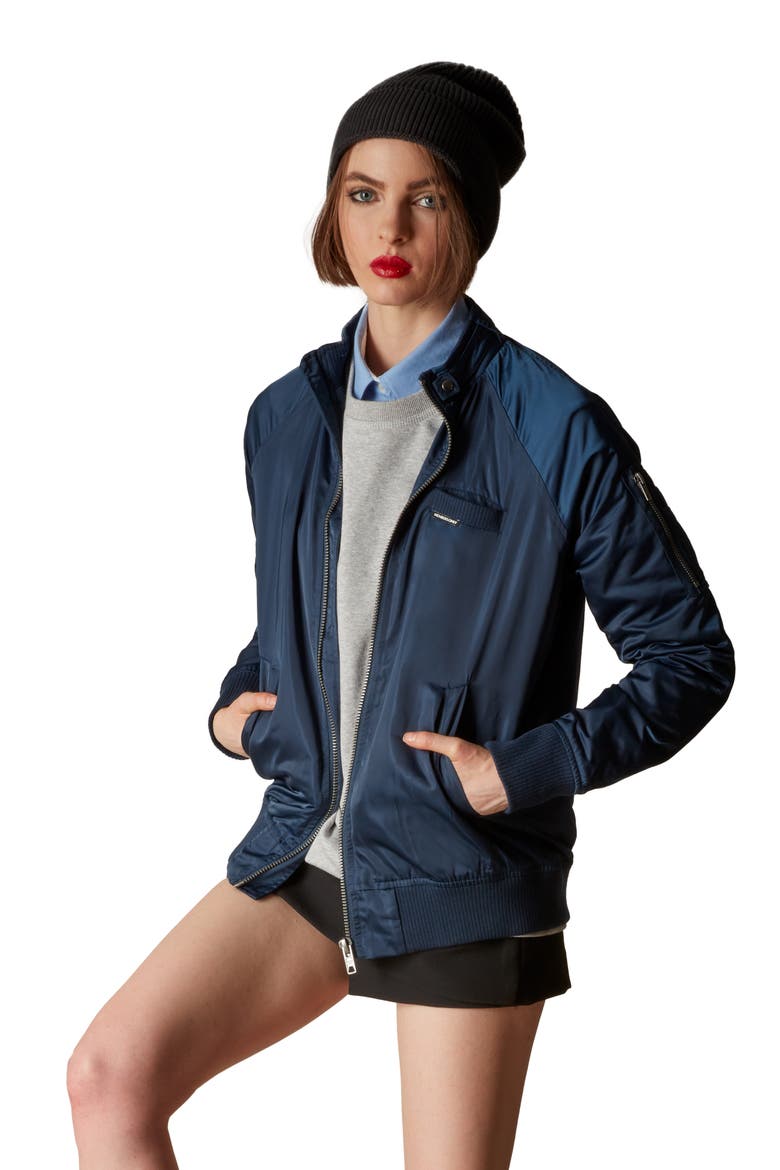 Women's Satin Bomber Jacket, Alternate, color, Navy