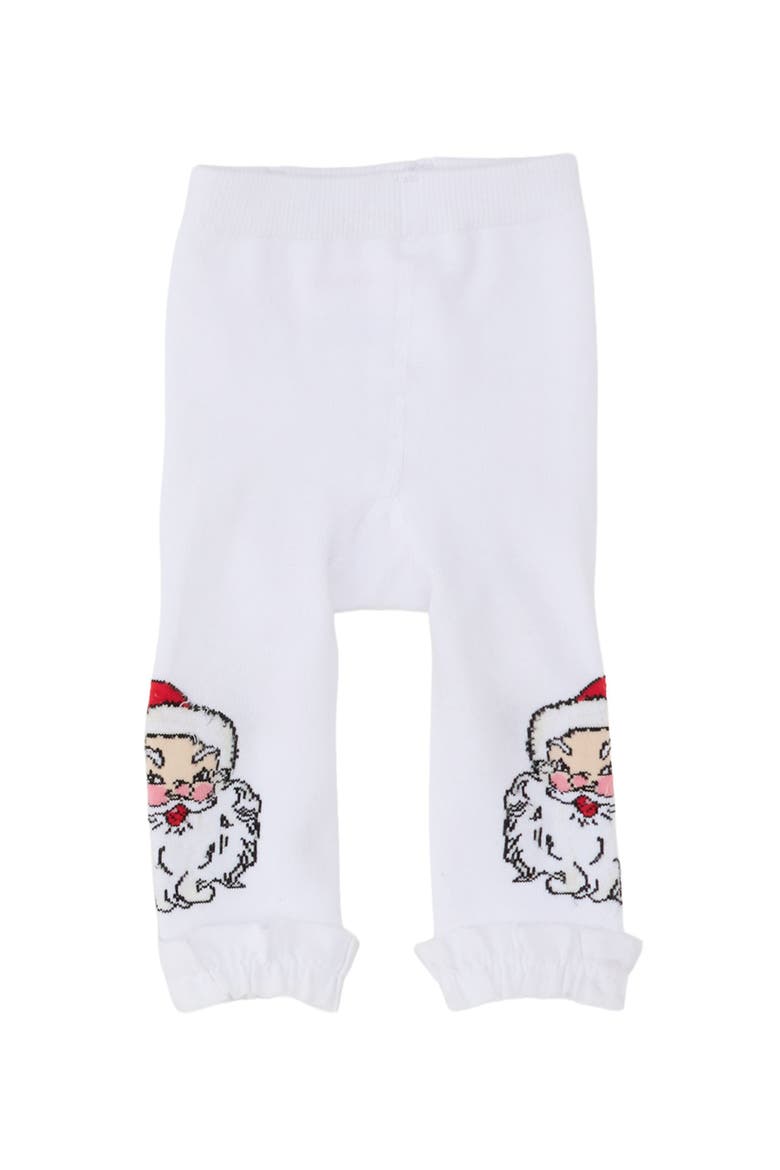 Girls Patterned Footless Ruffle Tights, Alternate, color, Santa Joy