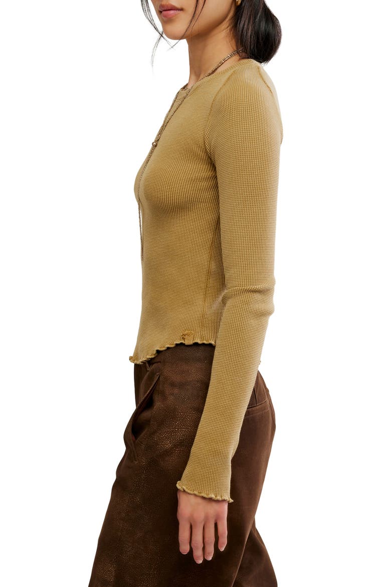Easy Does It Long Sleeve Waffle Knit Cotton T-Shirt, Alternate, color, GOLDEN EAGLE