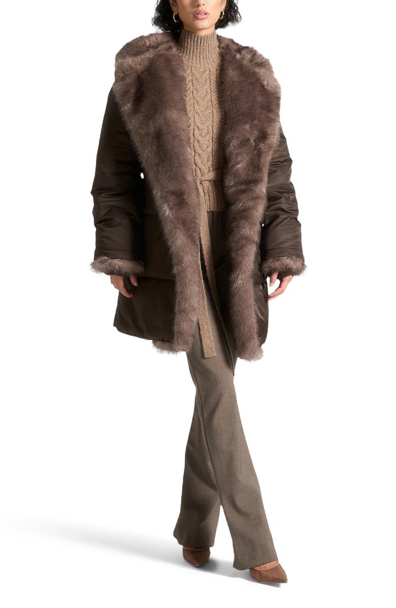 Manière De Voir Alima Fur Longline Belted Coat, Alternate, color, Brown