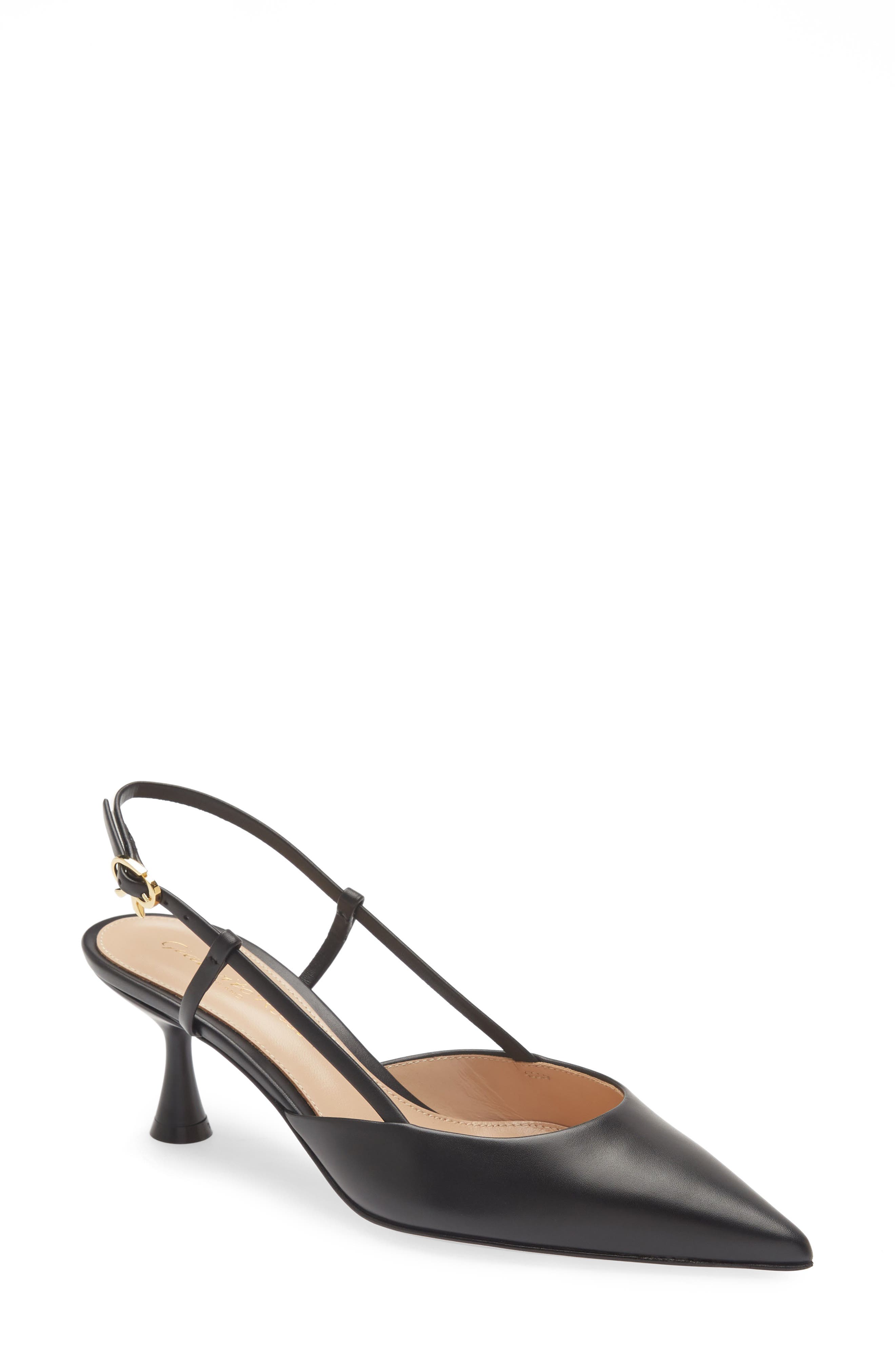 Gianvito Rossi Kitten Heel Slingback Pointed Toe Pump, Main, color, Black