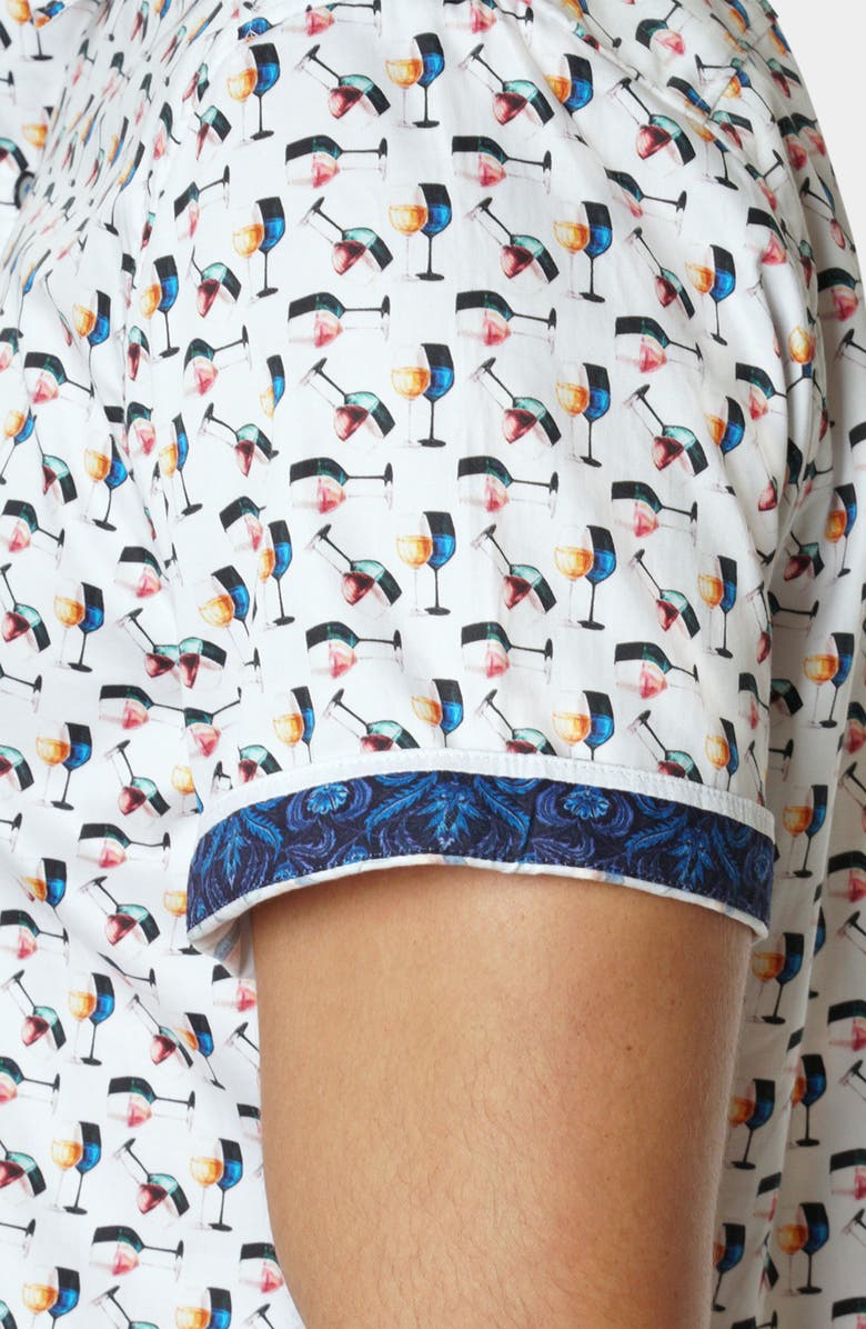 Robert Graham Wine Glass Print Cotton Short Sleeve Button-Up Shirt, Alternate, color, White Multicolor