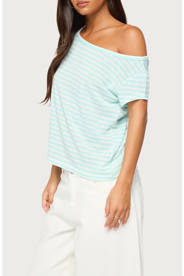 Chanelle Striped Off the Shoulder Tee, Alternate, color, TURQUOISE