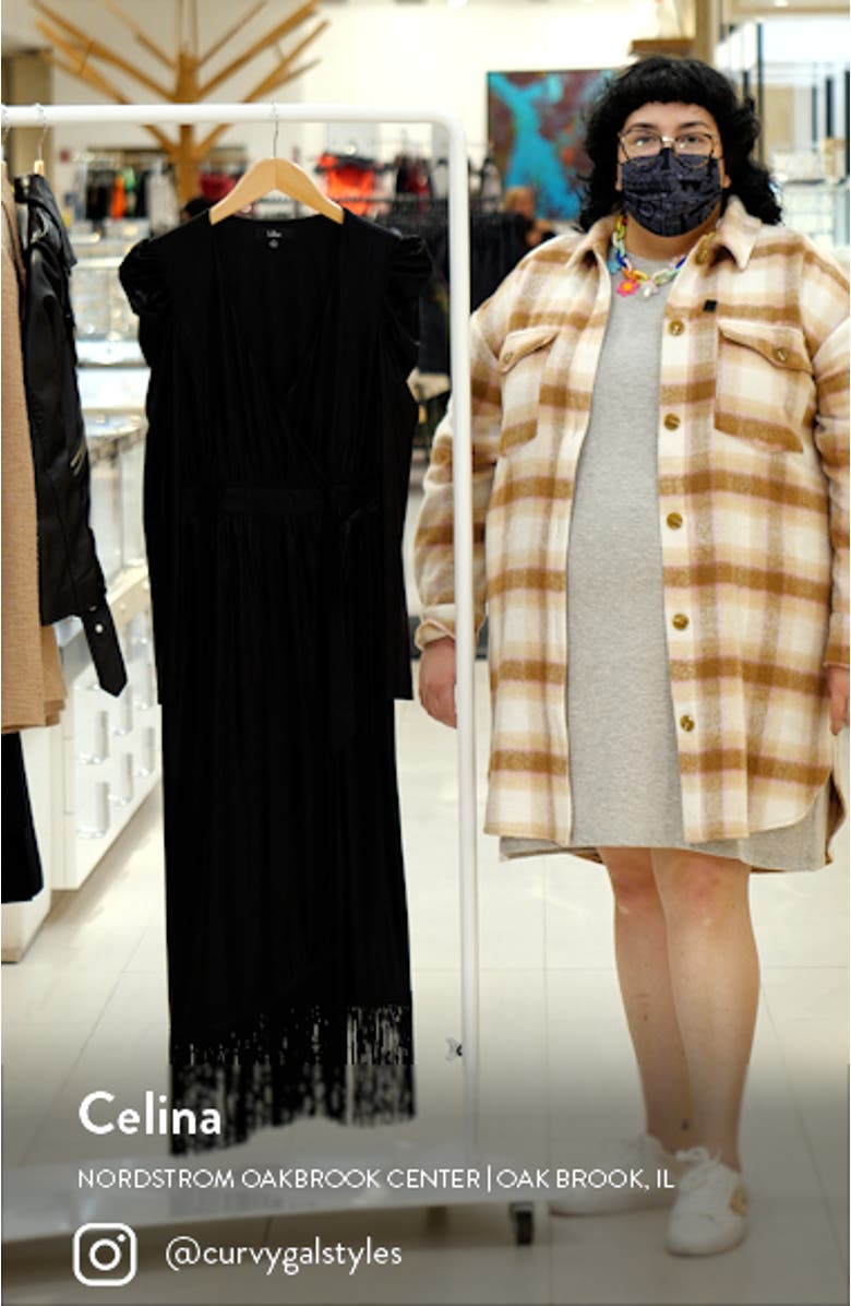 Dream Big Metallic Puff Long Sleeve Midi Dress, sales video thumbnail