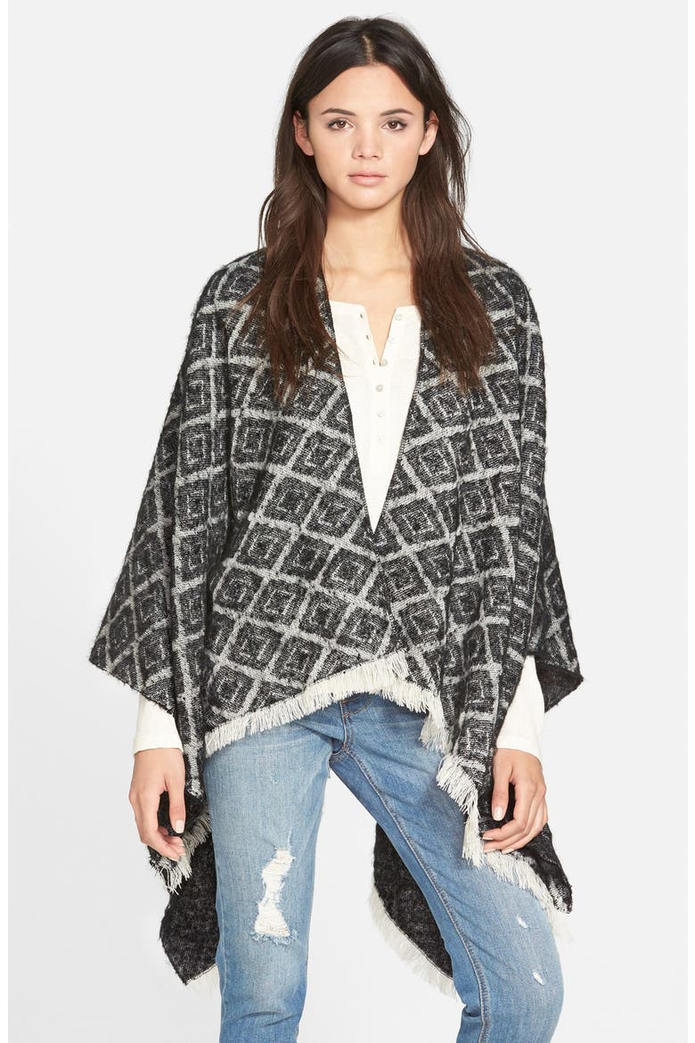Geo Print Poncho, Main, color, BLACK/ IVORY