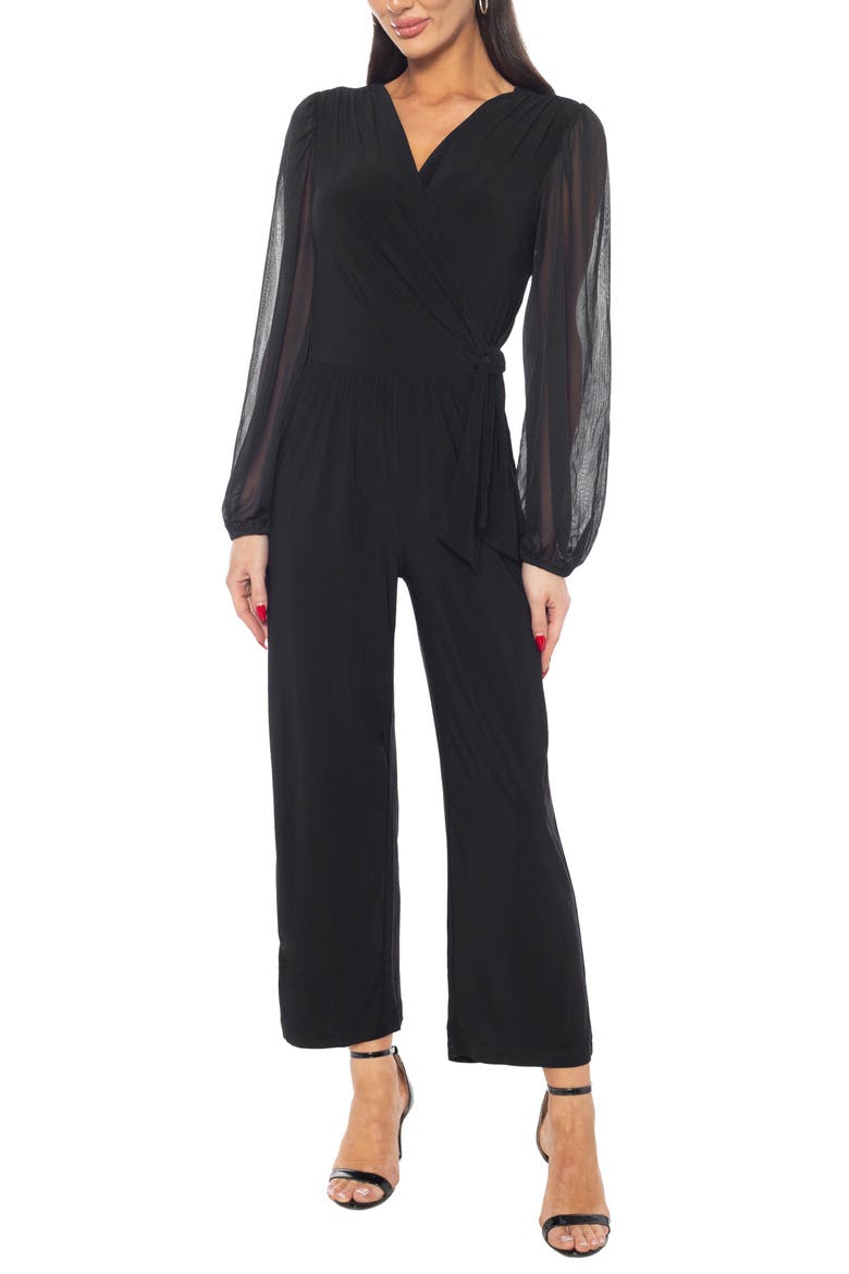 Surplice V-Neck Wrap Jersey Jumpsuit, Main, color, BLACK
