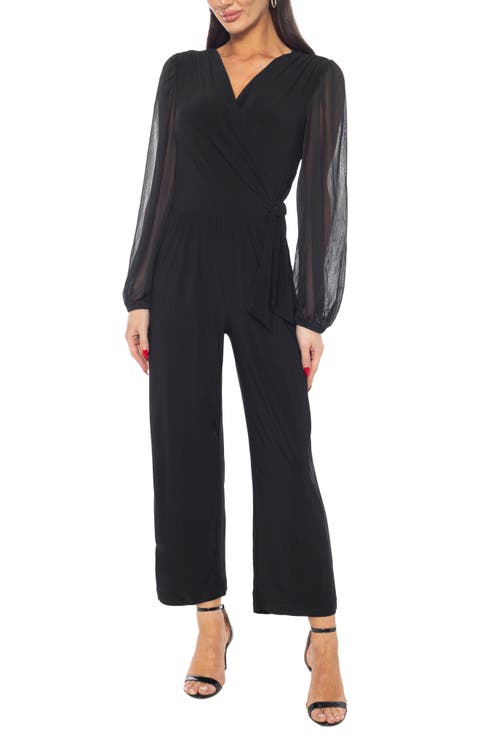 Surplice V-Neck Wrap Jersey Jumpsuit