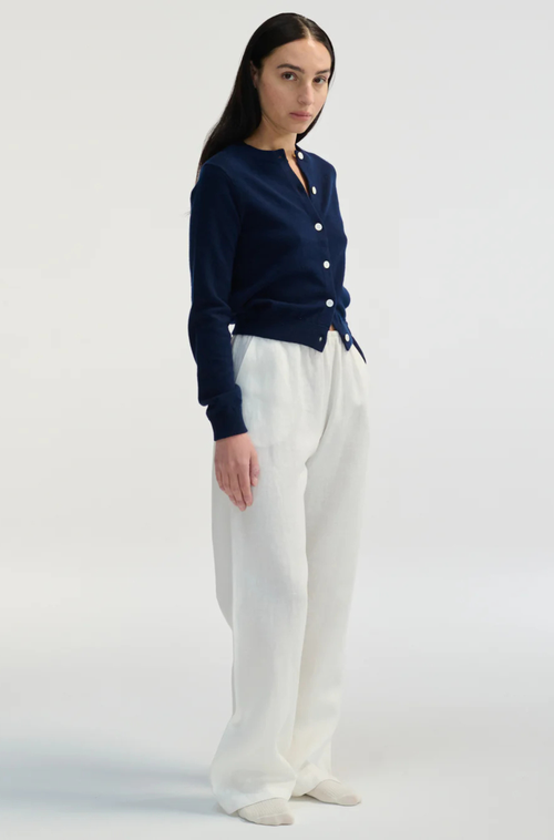 Almina Concept Classic Crew Wool Cardigan In Navy