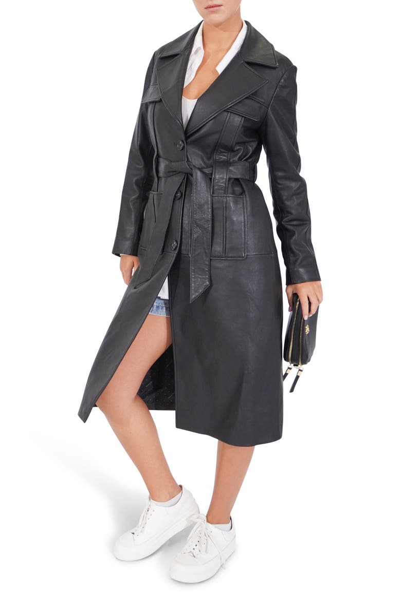Belle & Bloom Unstoppable Leather Trench Coat, Alternate, color, Black