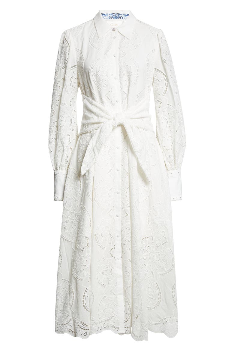 A Tiled Wonderland Eyelet Tie Waist Shirtdress, Alternate, color, A TILED WONDERLAND
