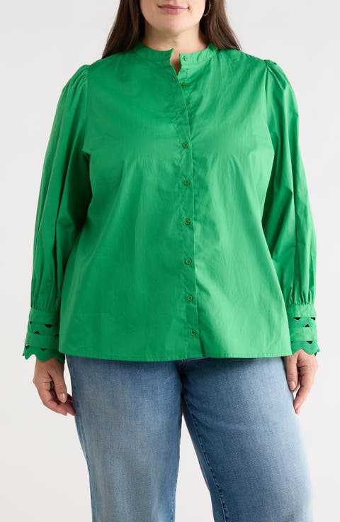 Ziana Cotton Poplin Button-Up Shirt (Plus)