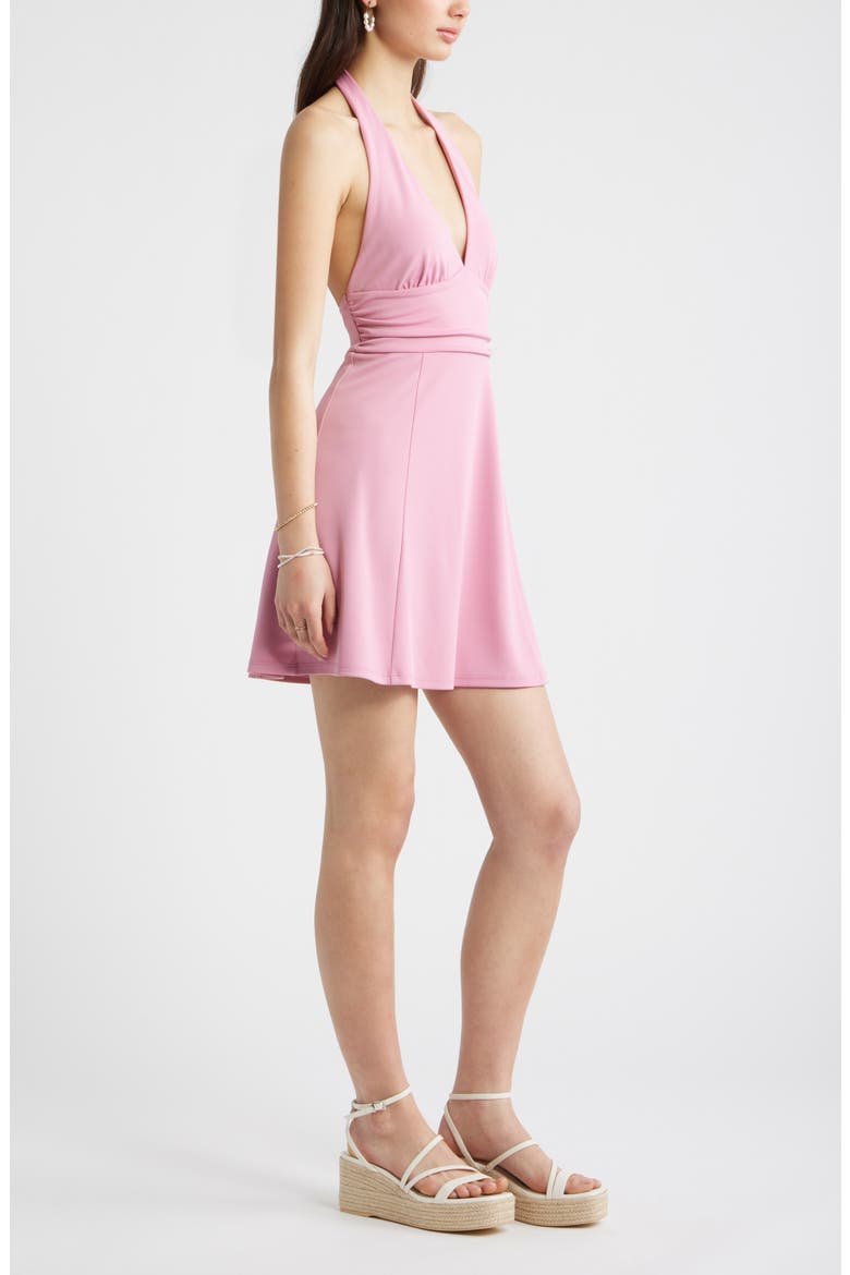 Shirred Halter Minidress, Alternate, color, PINK VACATION