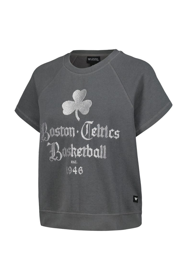 Women's The Wild Collective Gray Boston Celtics Embroidered Fleece Raglan Short Sleeve Pullover Sweatshirt, Alternate, color, Gray