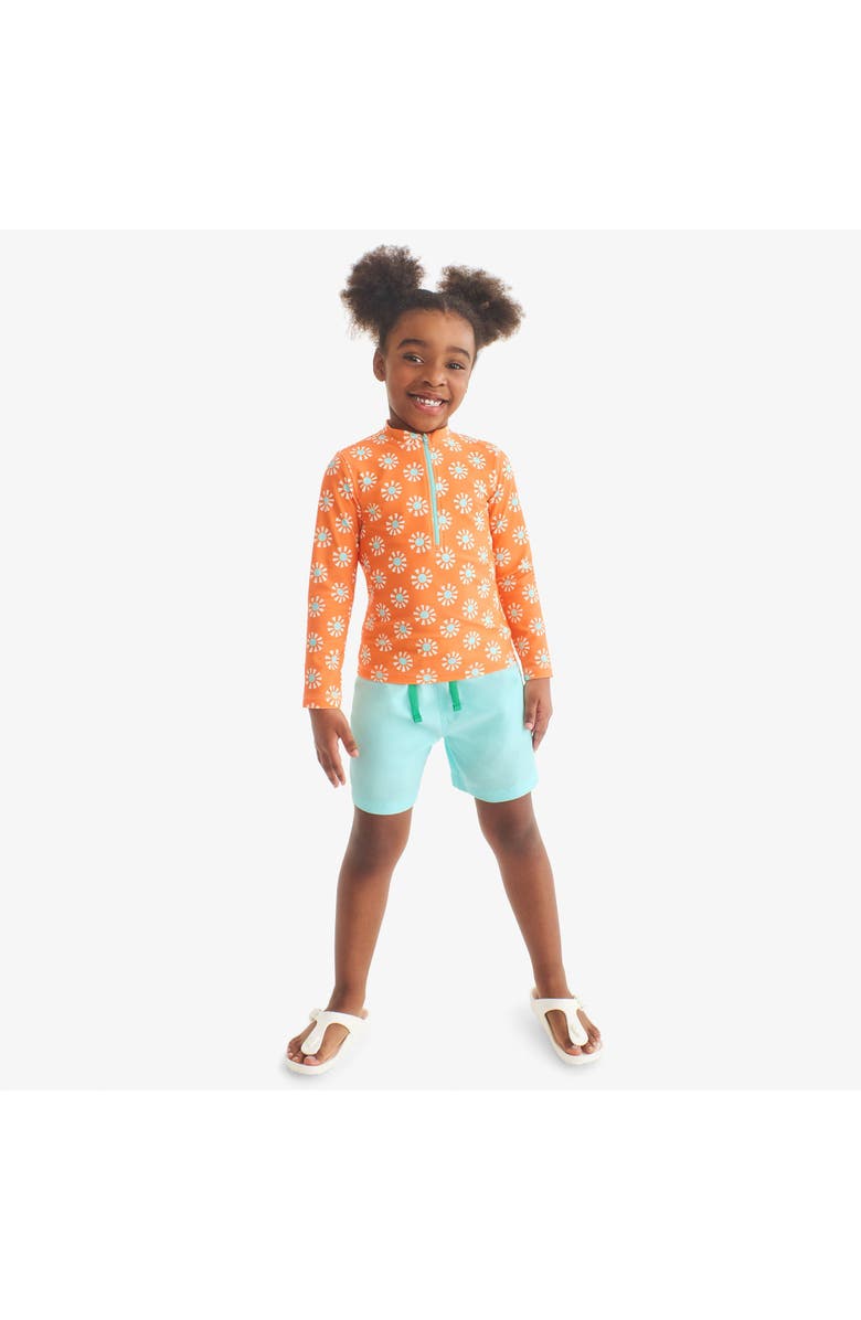 Primary Kids Long Sleeve Half-Zip Rash Guard In Cutout Suns, Alternate, color, Cantaloupe Cutout Suns