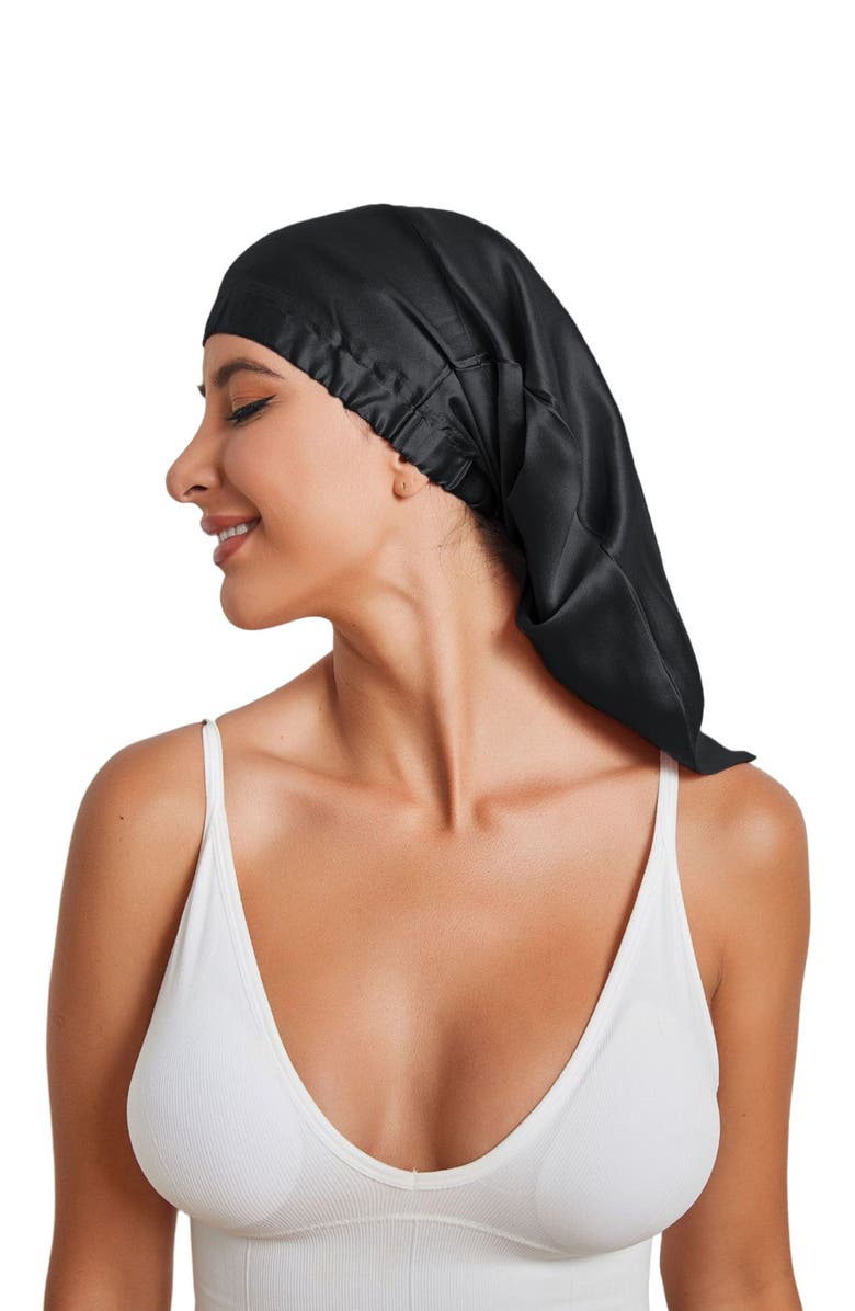 SILKSILKY Pure Silk Elasticated Bonnet, Alternate, color, Black