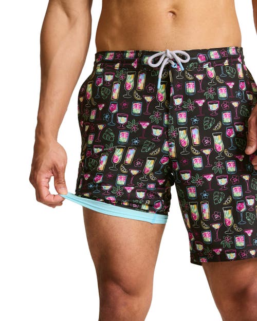 Tommy Bahama Baja Colada Sunrise Swim Trunks In Jet Black