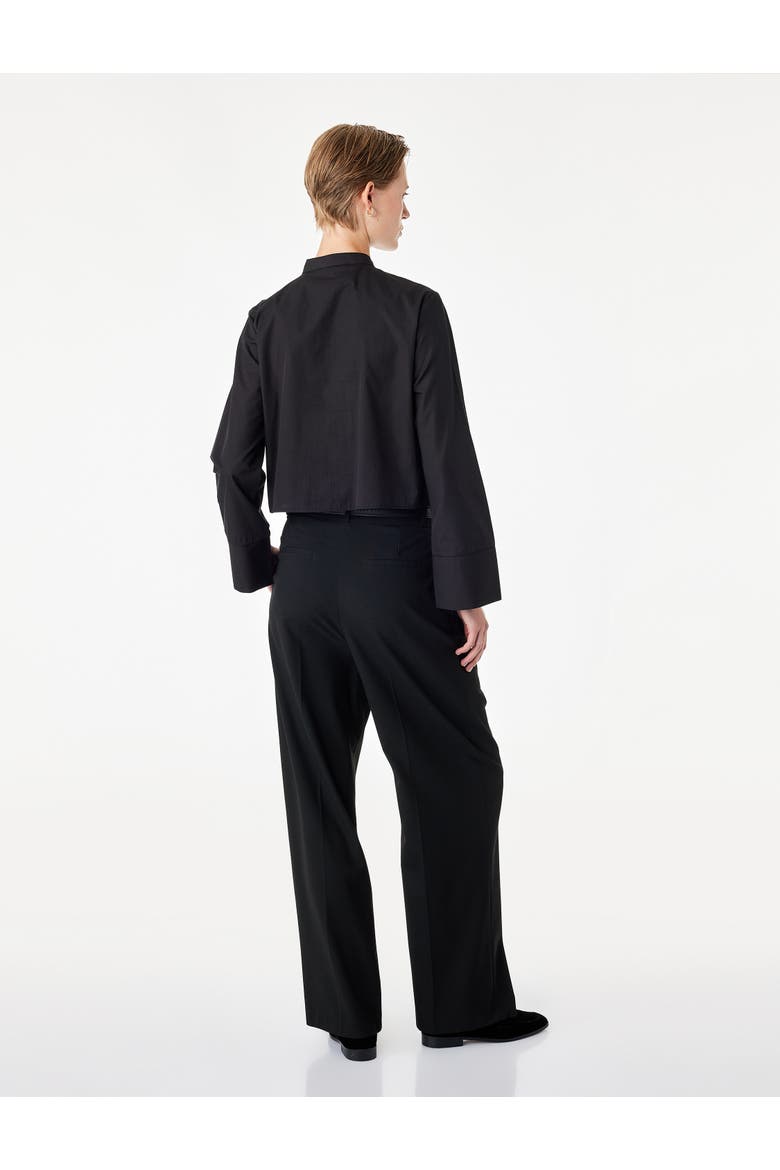 Mandarin Collar Long Sleeve Poplin Shirt With Frog Closure, Alternate, color, BLACK