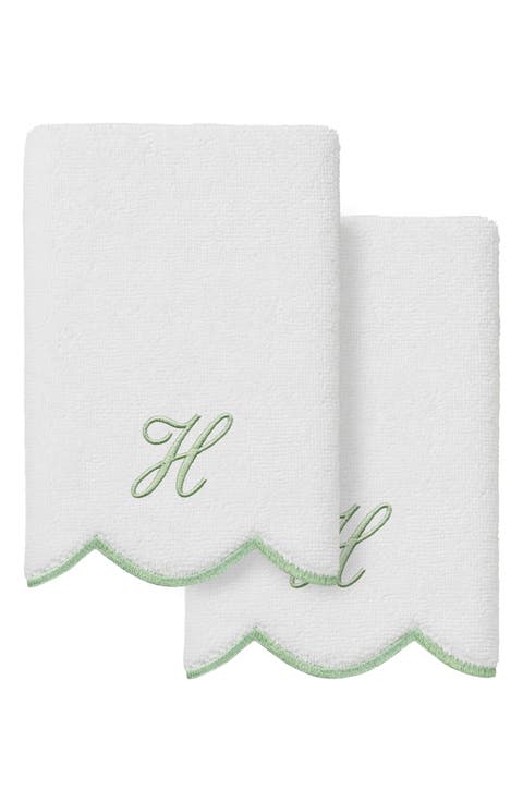 Adornia Scallop Personalized Monogram 2-Piece Washcloth Set