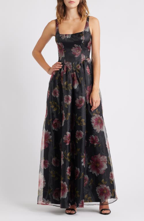 Lulus Maelyn Lace-up Corset Maxi Cocktail Dress In Black