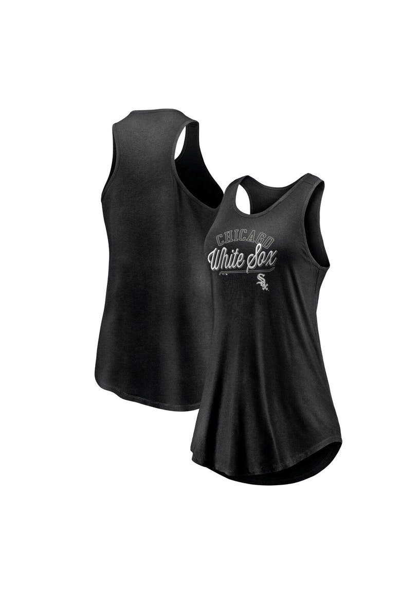 Women's Fanatics Branded Black Chicago White Sox Simplicity Swing Racerback Scoop Neck Tank Top, Main, color, Black