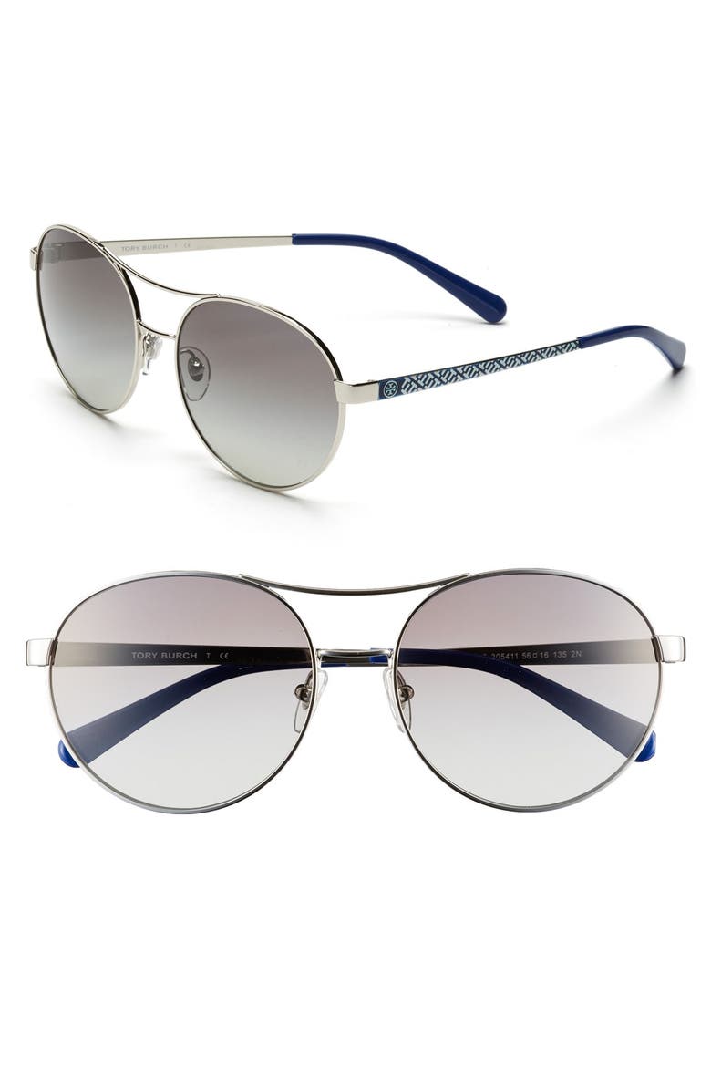 Round 56mm Sunglasses, Main, color, SILVER