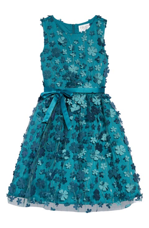 Kids' Embroidered Floral Mesh Dress