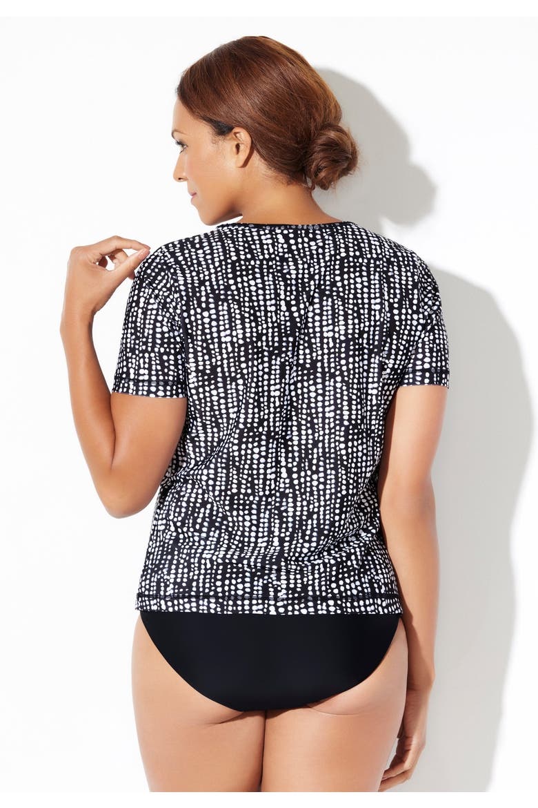 Short Sleeve Swim Tee Rash Guard, Alternate, color, Black Abstract Stripe