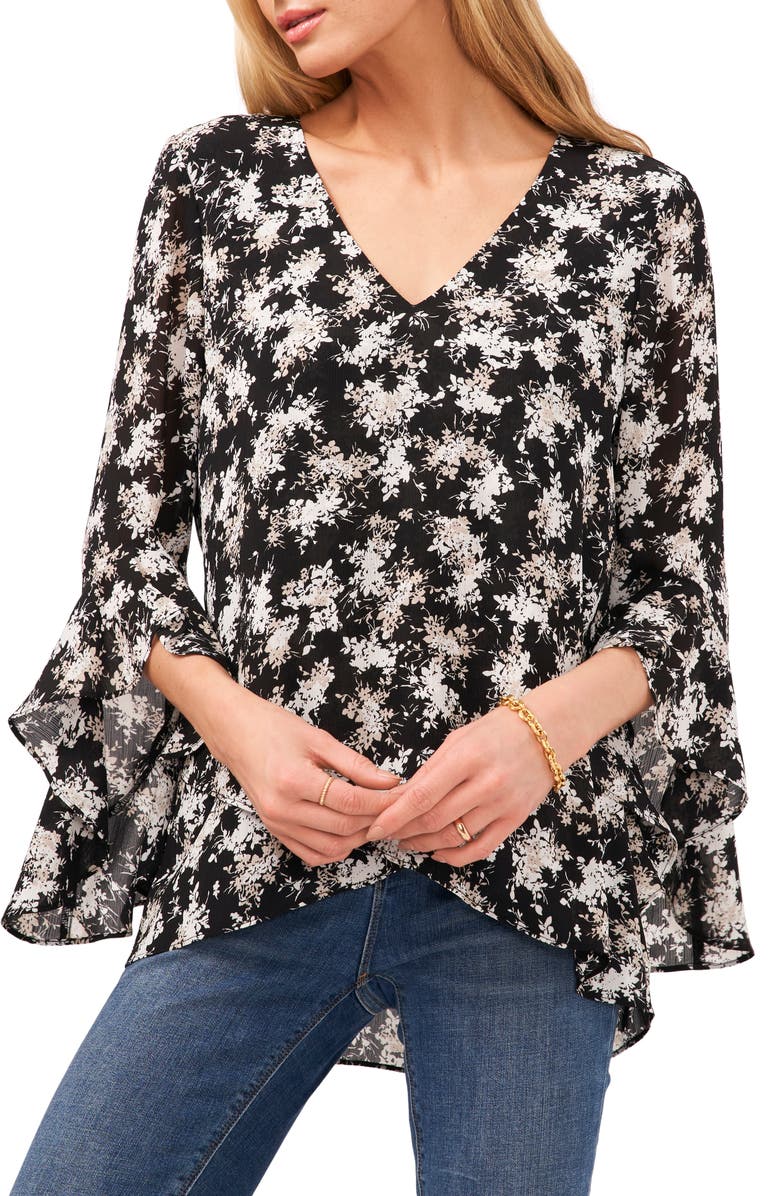 Vince Camuto Floral Ruffle Cuff Blouse, Main, color, 