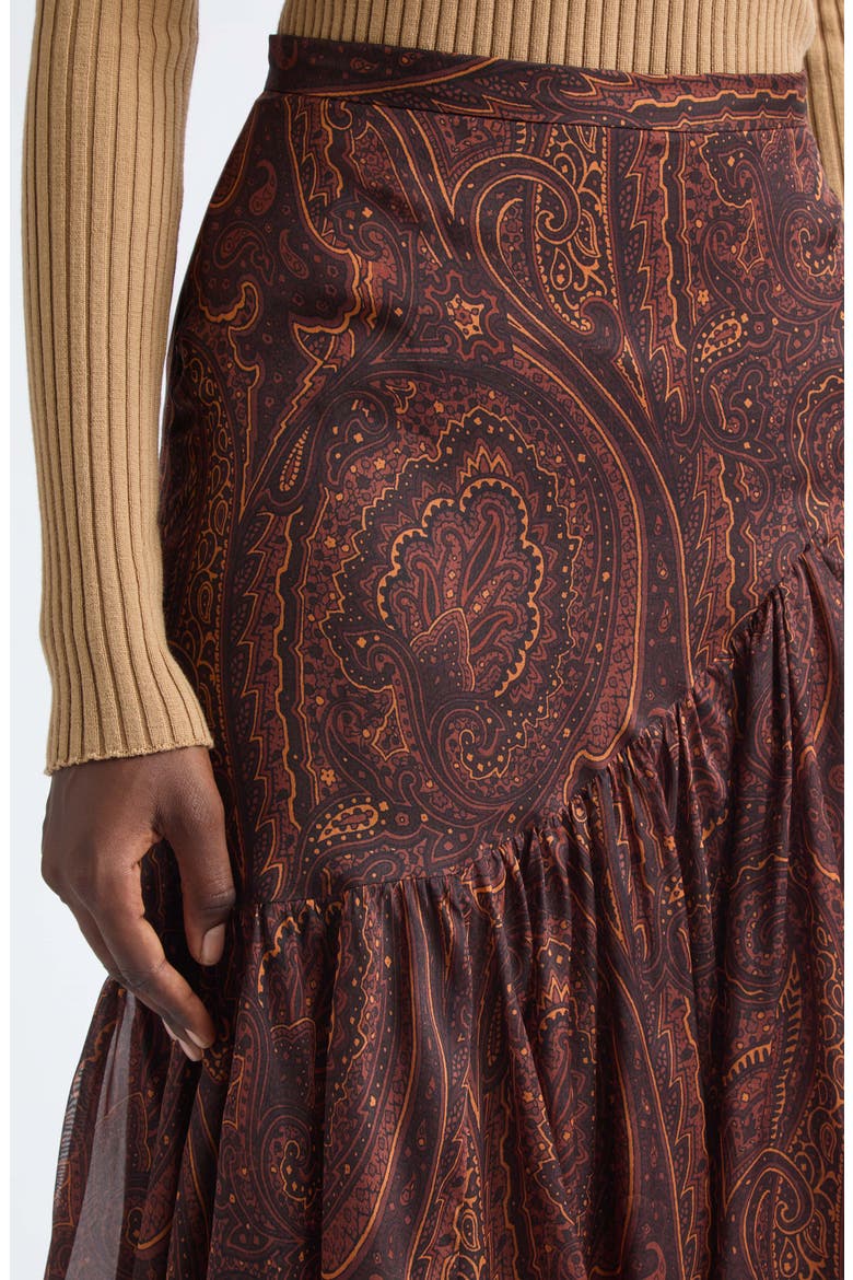 Paisley Print Asymmetric Silk Skirt, Alternate, color, BLACK/ BORDEAUX
