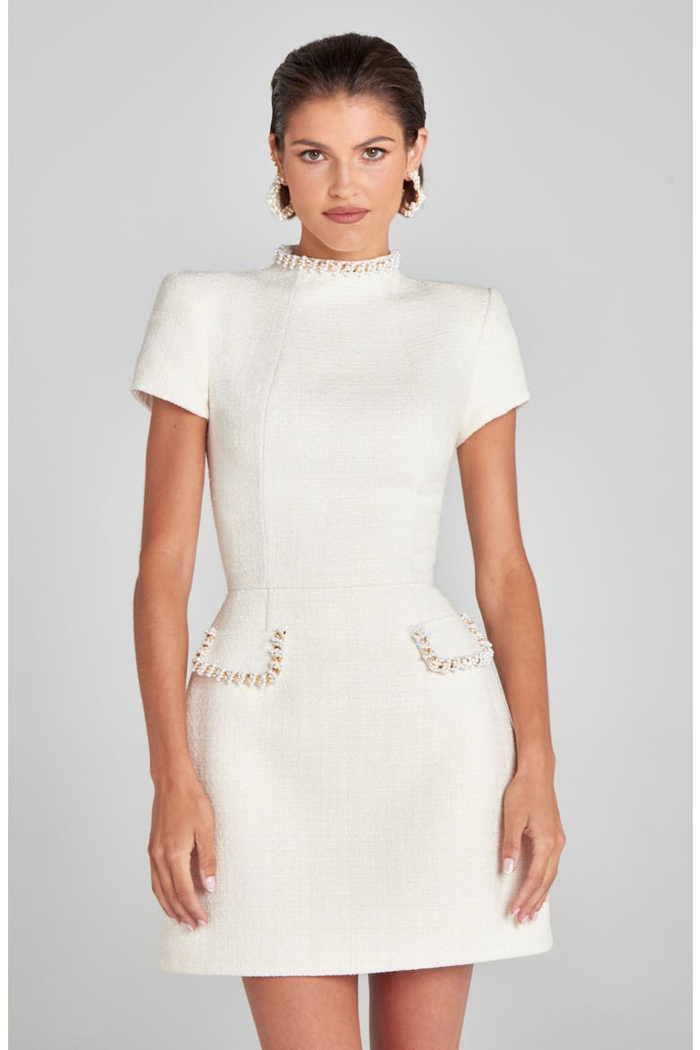 Simone Embellished Trim Shimmer Tweed Minidress, Alternate, color, CREAM