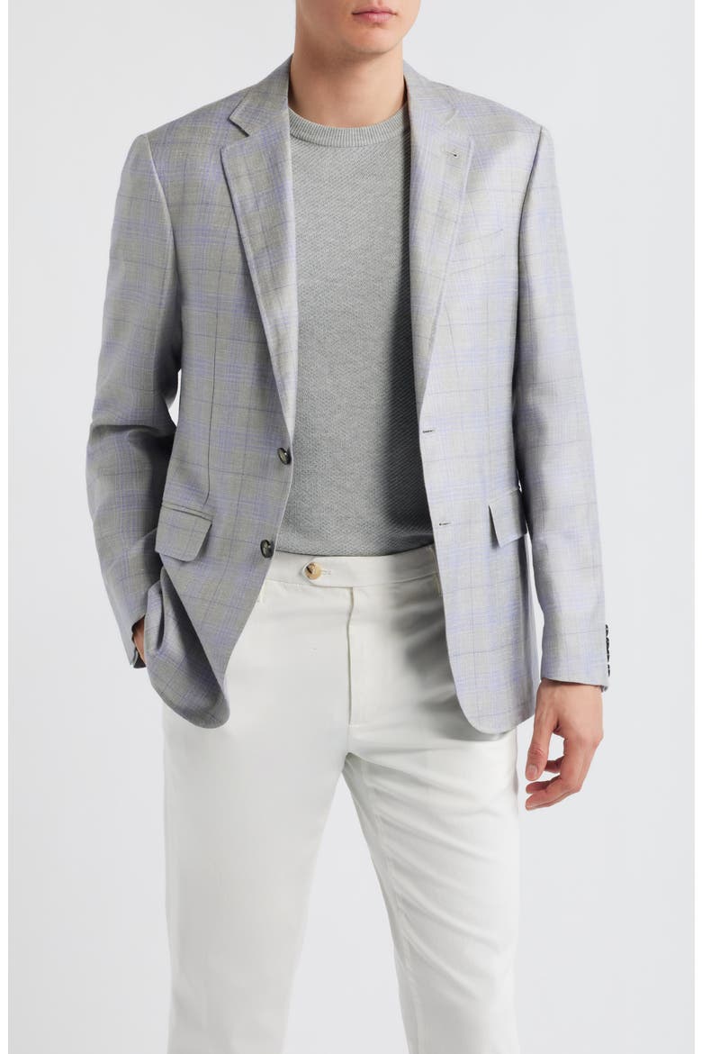 Kei Trim Fit Light Grey Plaid Cashmere & Linen Blend Sport Coat, Main, color, LIGHT GREY