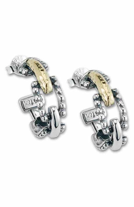 18k Gold & Sterling Silver Paperclip Hoop Earrings
