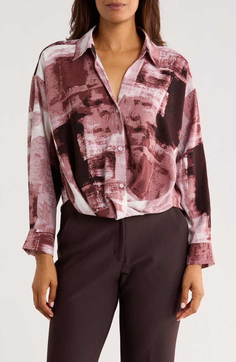 PATRIZIA LUCA Abstract Print Gathered Button-Up Shirt, Main, color, Pink