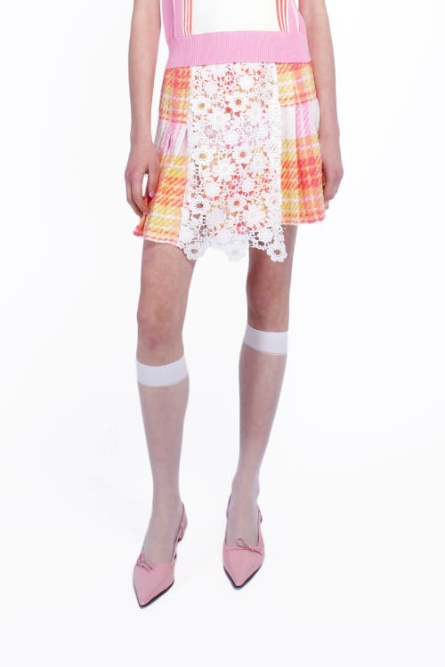 Shop Anna Sui Capri Plaid Kilt Skirt In Lemon Multi