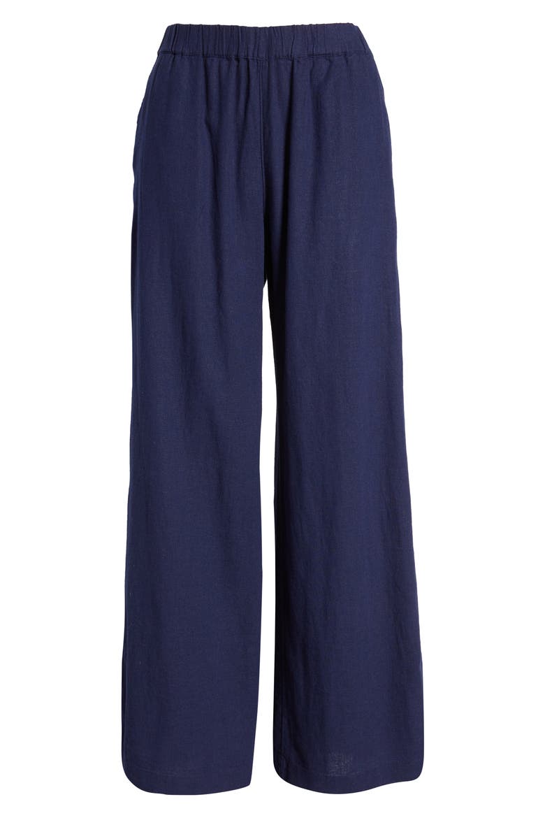 Wide Leg Pull-On Linen Blend Pants, Alternate, color, NAVY PEACOAT