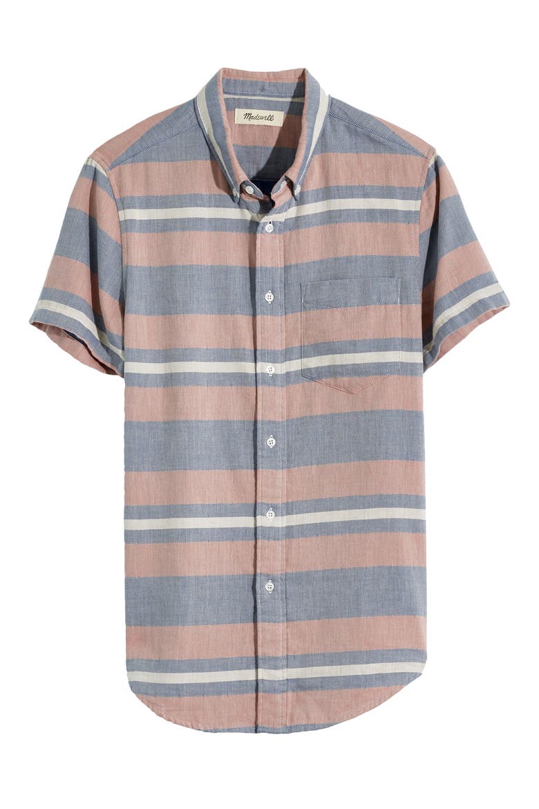Ransell Stripe Double Weave Perfect Short Sleeve Shirt, Alternate, color, THROW STRIPE FADED ROSEBUD