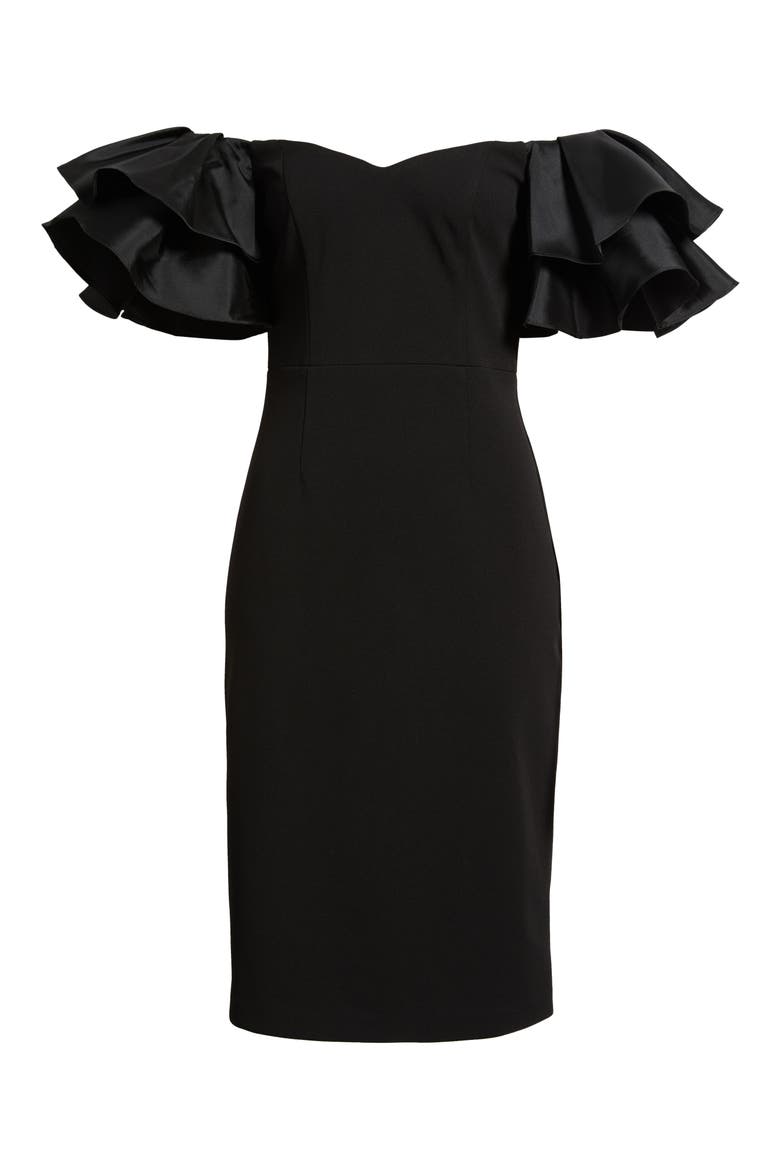 Ruflle Sleeve Off the Shoulder Cocktail Sheath Dress, Alternate, color, BLACK